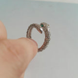 925 Silver Snake Ring with Green Eyes Zircon