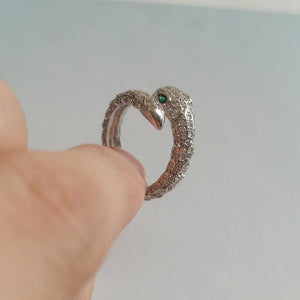 925 Silver Snake Ring with Green Eyes Zircon