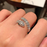 925 Silver Snake Ring with Green Eyes Zircon