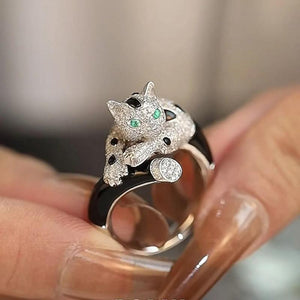 Korea S925 Silver Animal Leopard Ring Women Promise Band Rings Gift