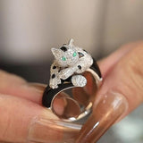 Korea S925 Silver Animal Leopard Ring Women Promise Band Rings Gift