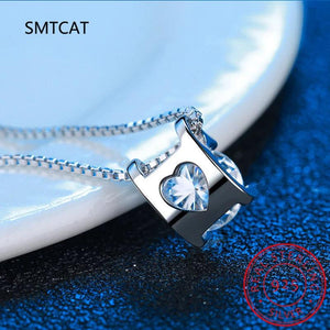 1-2CT Moissanite Necklace Brilliant Round Diamond Hollow Love Pendant Necklace