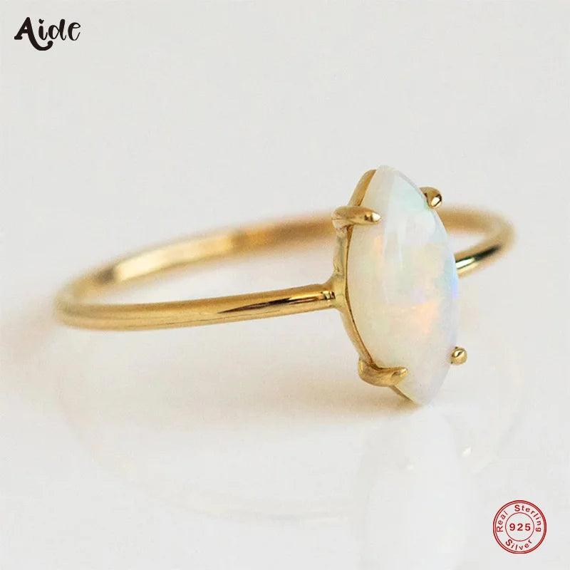 Opal 925 Sterling Silver Rings For Women Minimalist 18K Rings Wedding Party Enga