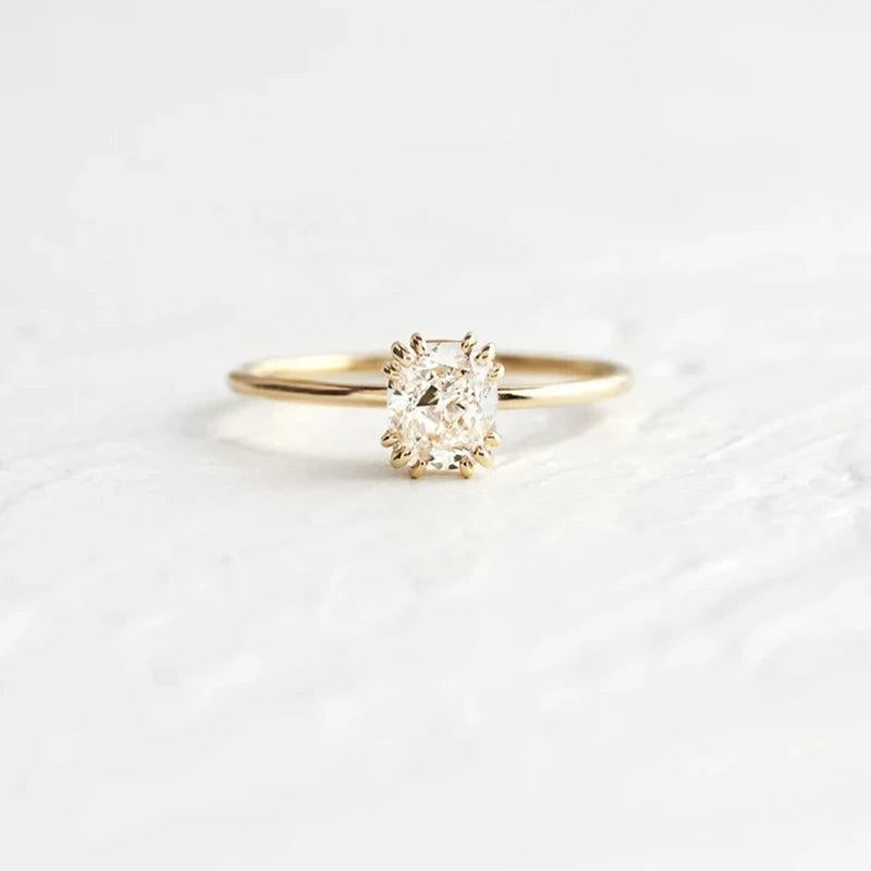 925 Silver Round Zircon Crystal Ring Women Cubic Zirconia Leaf Loop Ring