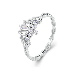 925 Silver Lotus Flower Fire Opal Crown Ring for Women