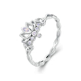 925 Silver Lotus Flower Fire Opal Crown Ring for Women