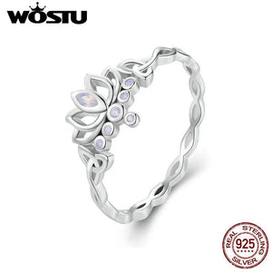 925 Silver Lotus Flower Fire Opal Crown Ring for Women