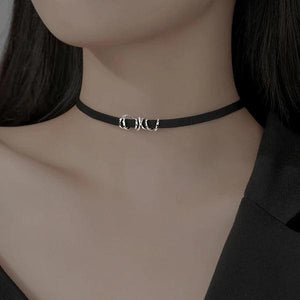 925 Silver Leather Choker Necklace Women Geometric Jewelry