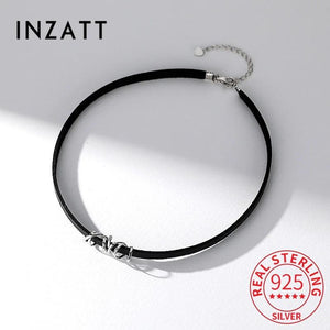 925 Silver Leather Choker Necklace Women Geometric Jewelry