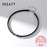 925 Silver Leather Choker Necklace Women Geometric Jewelry