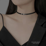 925 Silver Leather Choker Necklace Women Geometric Jewelry