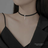 925 Silver Leather Choker Necklace Women Geometric Jewelry