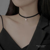 925 Silver Leather Choker Necklace Women Geometric Jewelry