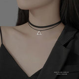 925 Silver Leather Choker Necklace Women Geometric Jewelry