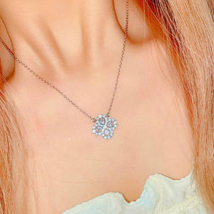 S925 Silver Clover Pendant Necklace Cubic Zirconia Choker Jewelry