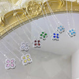 S925 Silver Clover Pendant Necklace Cubic Zirconia Choker Jewelry