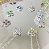 S925 Silver Clover Pendant Necklace Cubic Zirconia Choker Jewelry