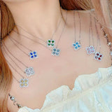 S925 Silver Clover Pendant Necklace Cubic Zirconia Choker Jewelry