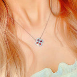S925 Silver Clover Pendant Necklace Cubic Zirconia Choker Jewelry
