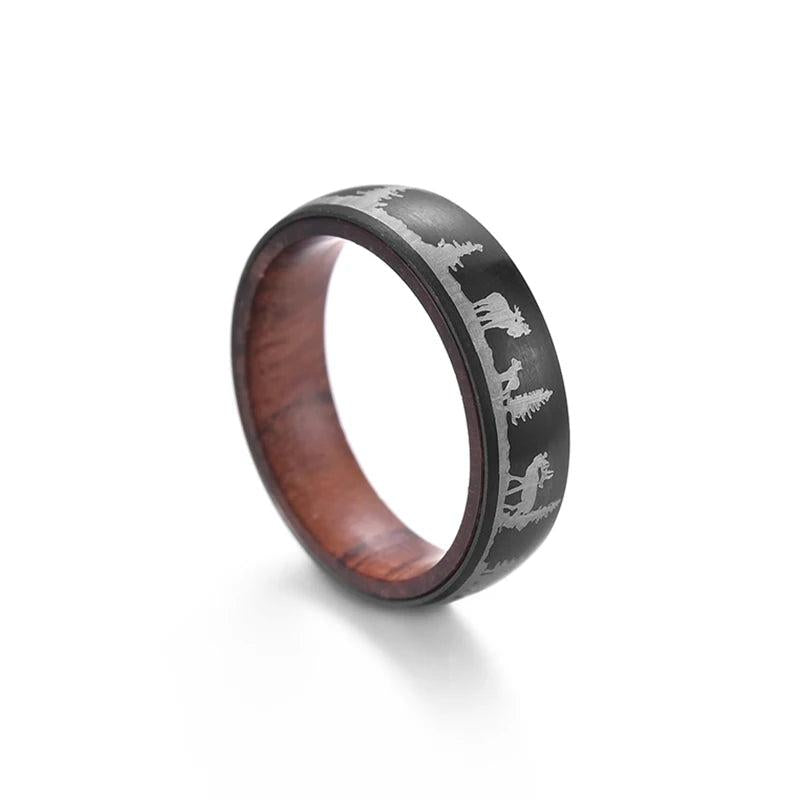 SHOUMAN Solid Wood Titanium Men's Wedding Ring Elk Christmas Gift