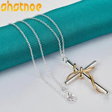 925 Silver Cross Pendant Necklace 16-30 Inch Chain Women Wedding Gift