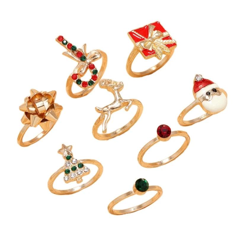 Enamel Santa Elk Rings Christmas Decorations Finger Rings Year Jewelry