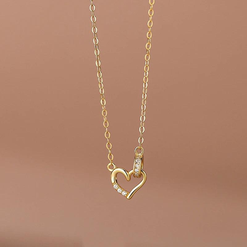 925 Silver CZ Heart Pendant Choker Necklace Women's Jewelry