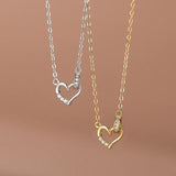 925 Silver CZ Heart Pendant Choker Necklace Women's Jewelry