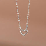 925 Silver CZ Heart Pendant Choker Necklace Women's Jewelry