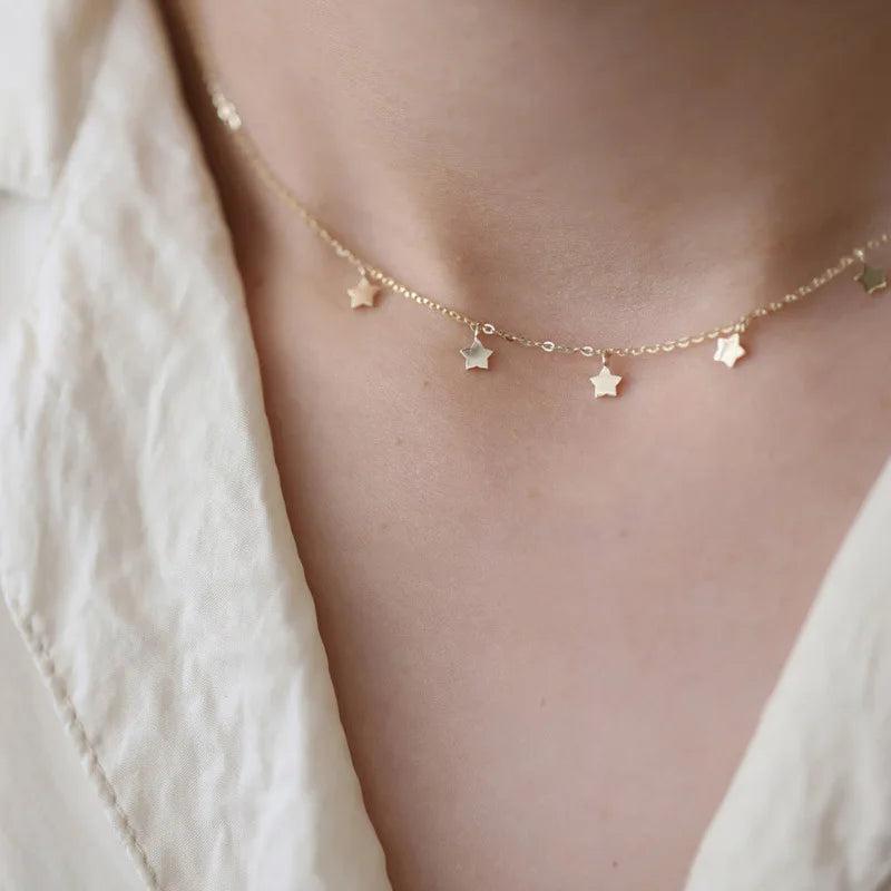 925 Silver Star Pendant Necklace French Style 14k Jewelry