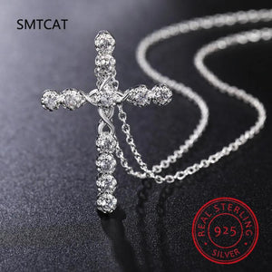925 Silver Cross Pendant Charm Necklace for Women