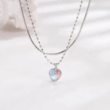 925 Silver Double Love Heart-shaped Moonstone Pendant Necklace Gemstone Chain