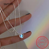 925 Silver Double Love Heart-shaped Moonstone Pendant Necklace Gemstone Chain
