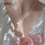 925 Silver Double Love Heart-shaped Moonstone Pendant Necklace Gemstone Chain
