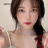 925 Silver Double Love Heart-shaped Moonstone Pendant Necklace Gemstone Chain