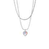925 Silver Double Love Heart-shaped Moonstone Pendant Necklace Gemstone Chain