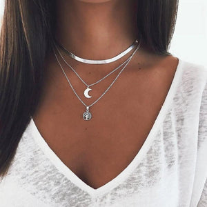 Bohemian Snake Bone Chain Necklace Moon Pendant Jewelry