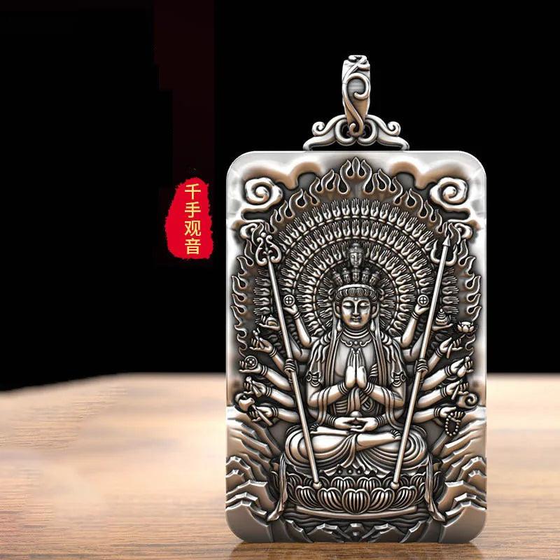 Buddha Amitabha Avalokitesvara Bodhisattva Pendant Silver Necklace