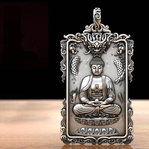 Buddha Amitabha Avalokitesvara Bodhisattva Pendant Silver Necklace