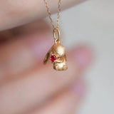 Sweet Rabbit Necklace with Red Gemstone Pendant
