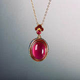 Vintage Enamel Clouds Pendant Natural Carnelian Oval Necklace
