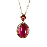 Vintage Enamel Clouds Pendant Natural Carnelian Oval Necklace