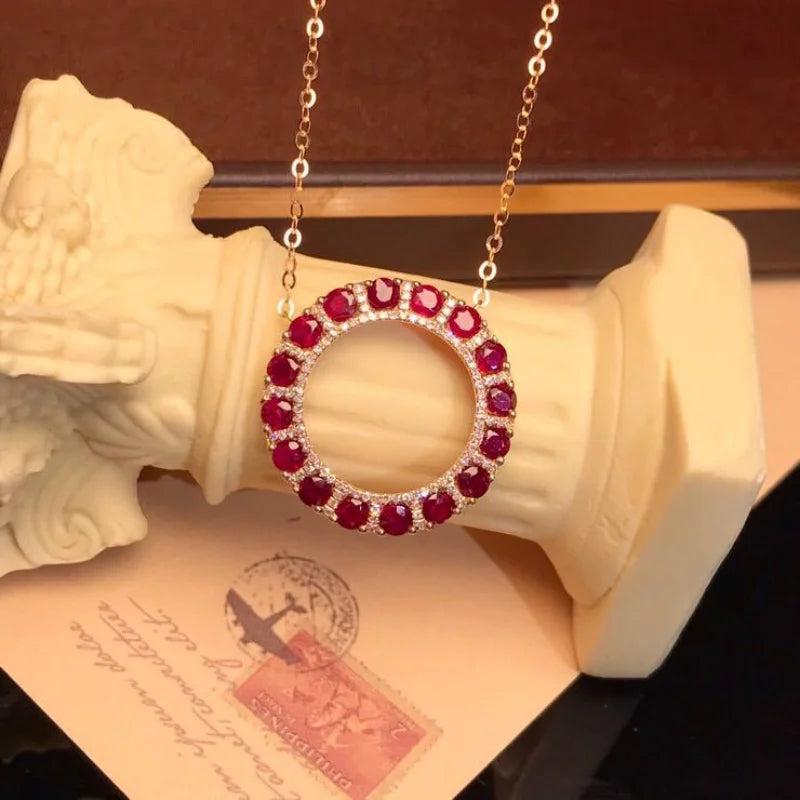 Silver Inlaid Red Gemstones Necklace Clavicle Chain Pendant Wedding Jewelry