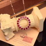 Silver Inlaid Red Gemstones Necklace Clavicle Chain Pendant Wedding Jewelry