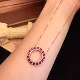 Silver Inlaid Red Gemstones Necklace Clavicle Chain Pendant Wedding Jewelry
