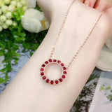 Silver Inlaid Red Gemstones Necklace Clavicle Chain Pendant Wedding Jewelry