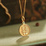 Green Chalcedony Circle Pendant Chinese Peace Necklace
