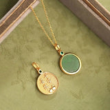 Green Chalcedony Circle Pendant Chinese Peace Necklace