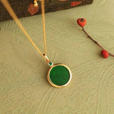 Green Chalcedony Circle Pendant Chinese Peace Necklace