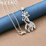 925 Silver Giraffe Deer Pendant Necklace Zircon Charm Jewelry